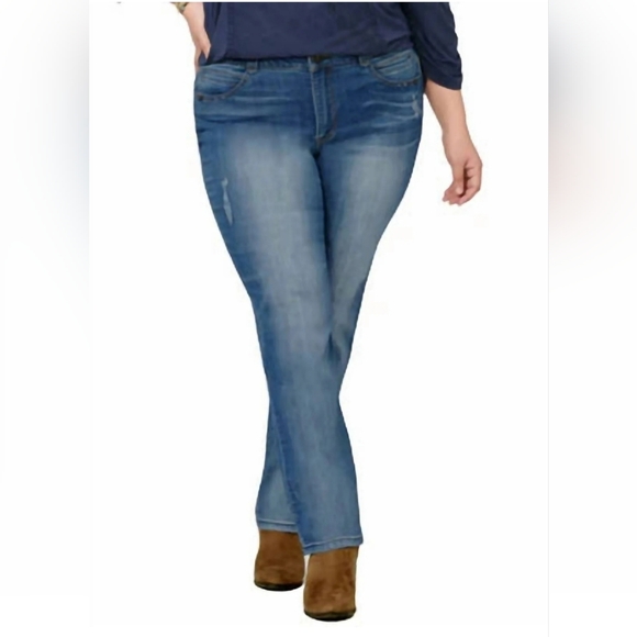 Democracy Ab Solution Womens Plus Size 20W Straight Leg Distressed Stretch Jeans - Picture 1 of 5